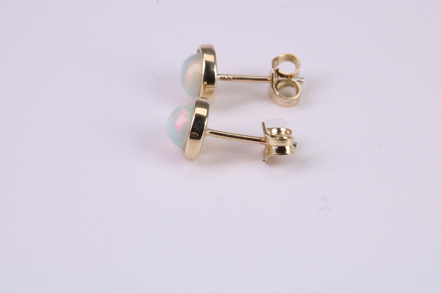 Natural Round cut Opal set Stud Earrings Made from Solid Yellow Gold