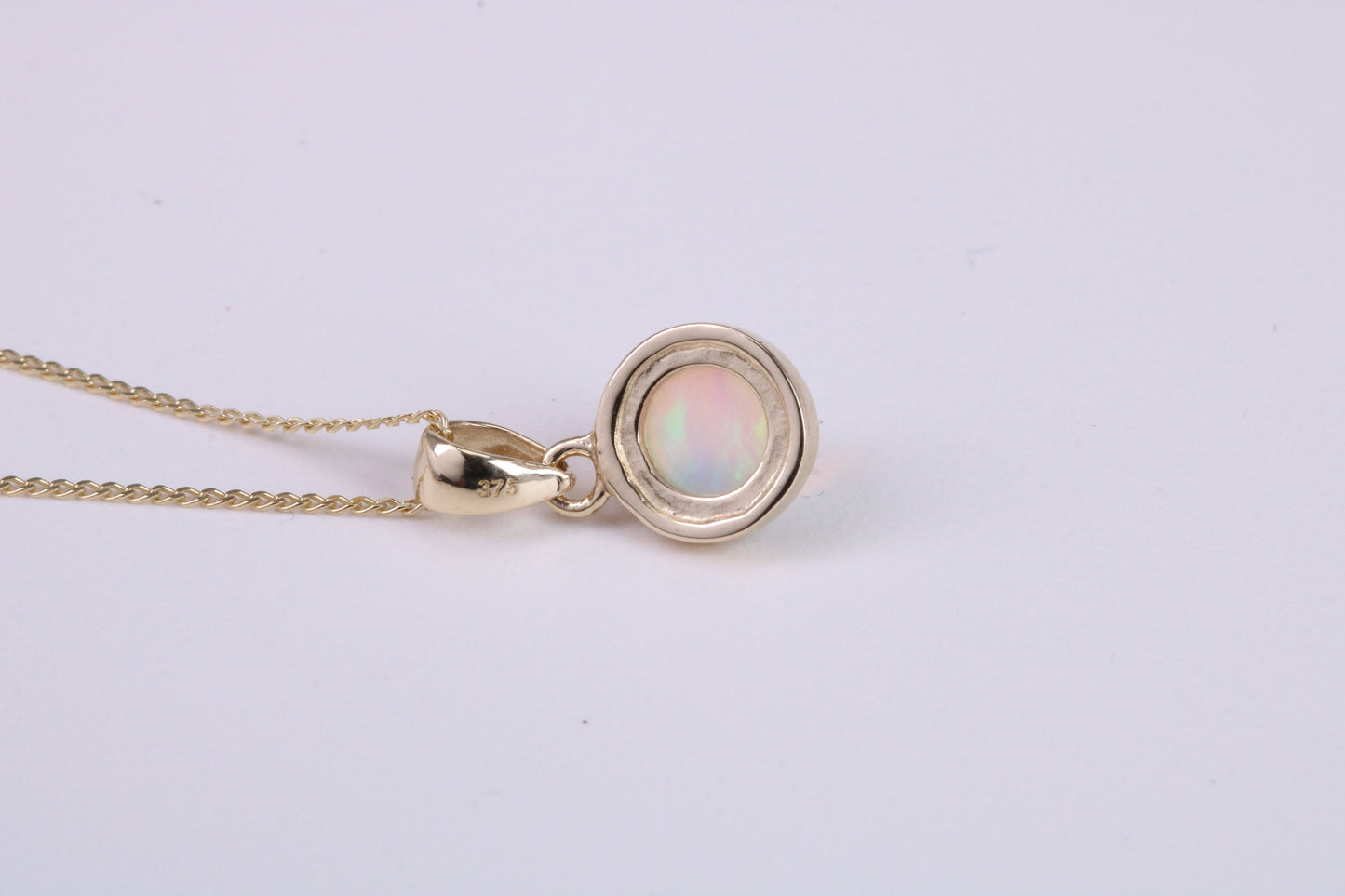 Natural Round cut Opal set Necklace, Made from Solid Yellow Gold, With 18 Inch Long Chain