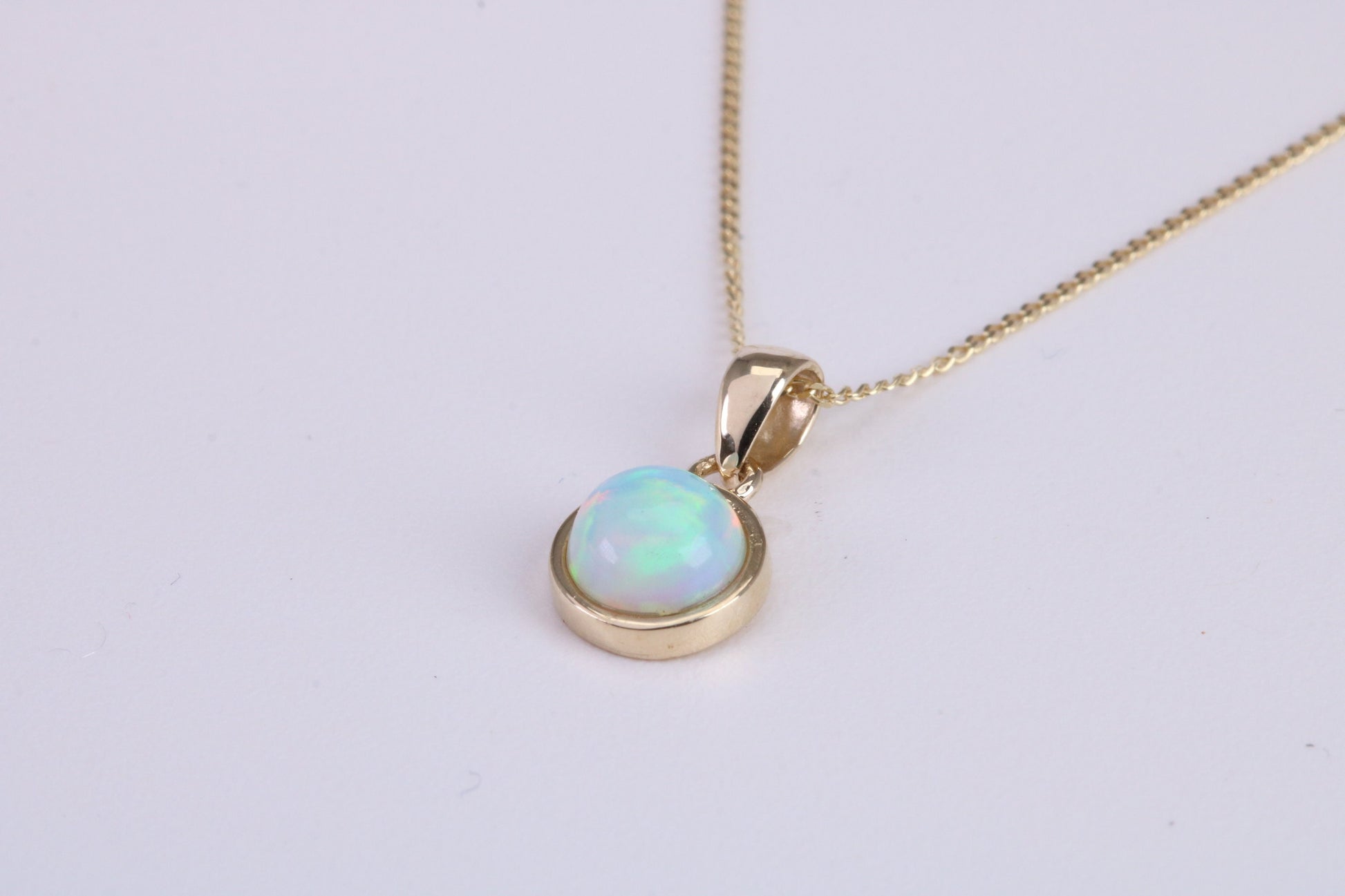 Natural Round cut Opal set Necklace, Made from Solid Yellow Gold, With 18 Inch Long Chain