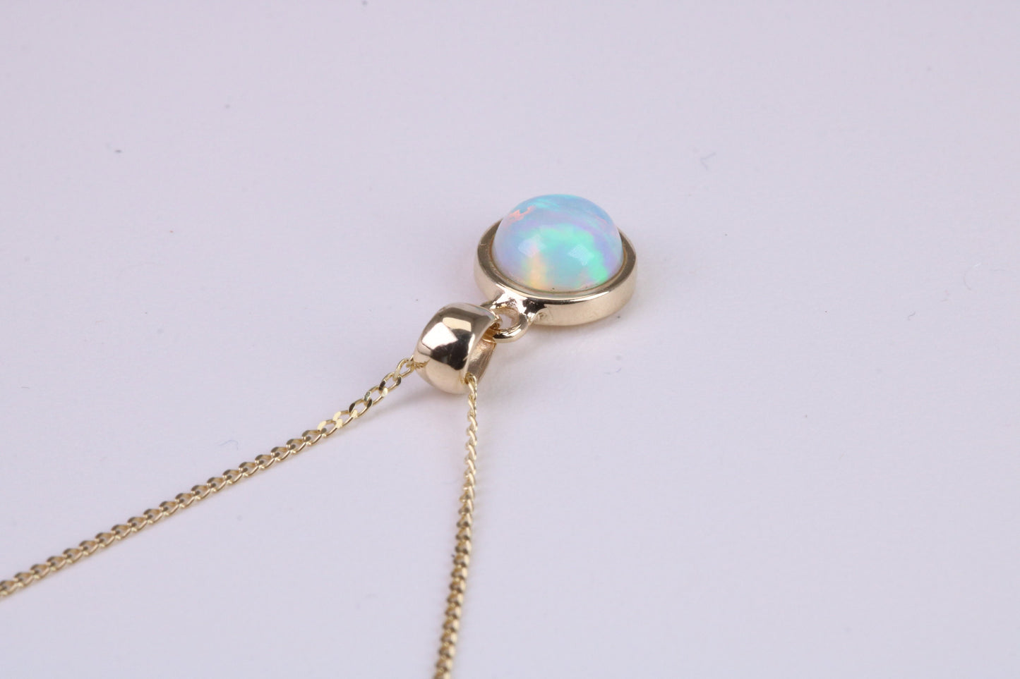 Natural Round cut Opal set Necklace, Made from Solid Yellow Gold, With 18 Inch Long Chain