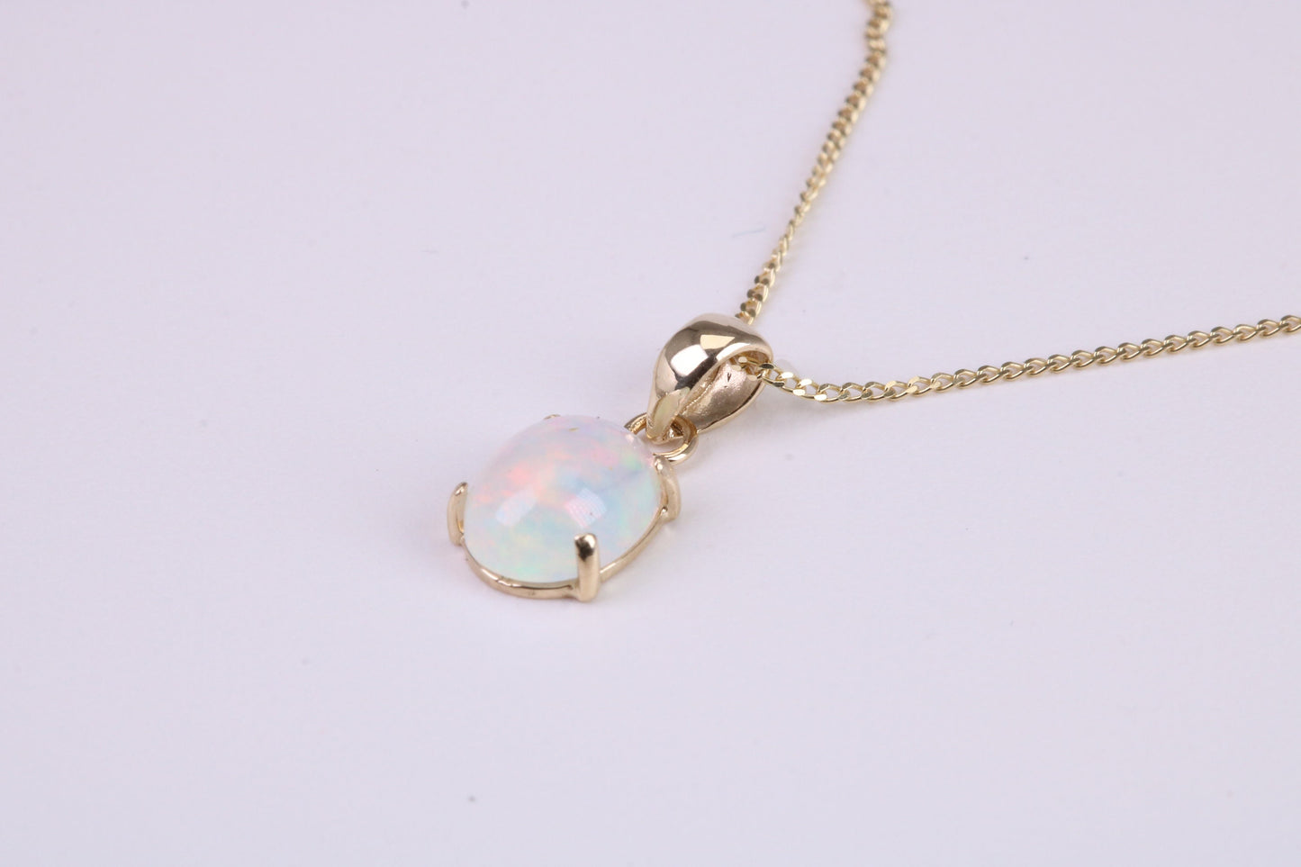 Natural Oval cut Opal set Necklace, Made from Solid Yellow Gold, With 18 Inch Long Chain