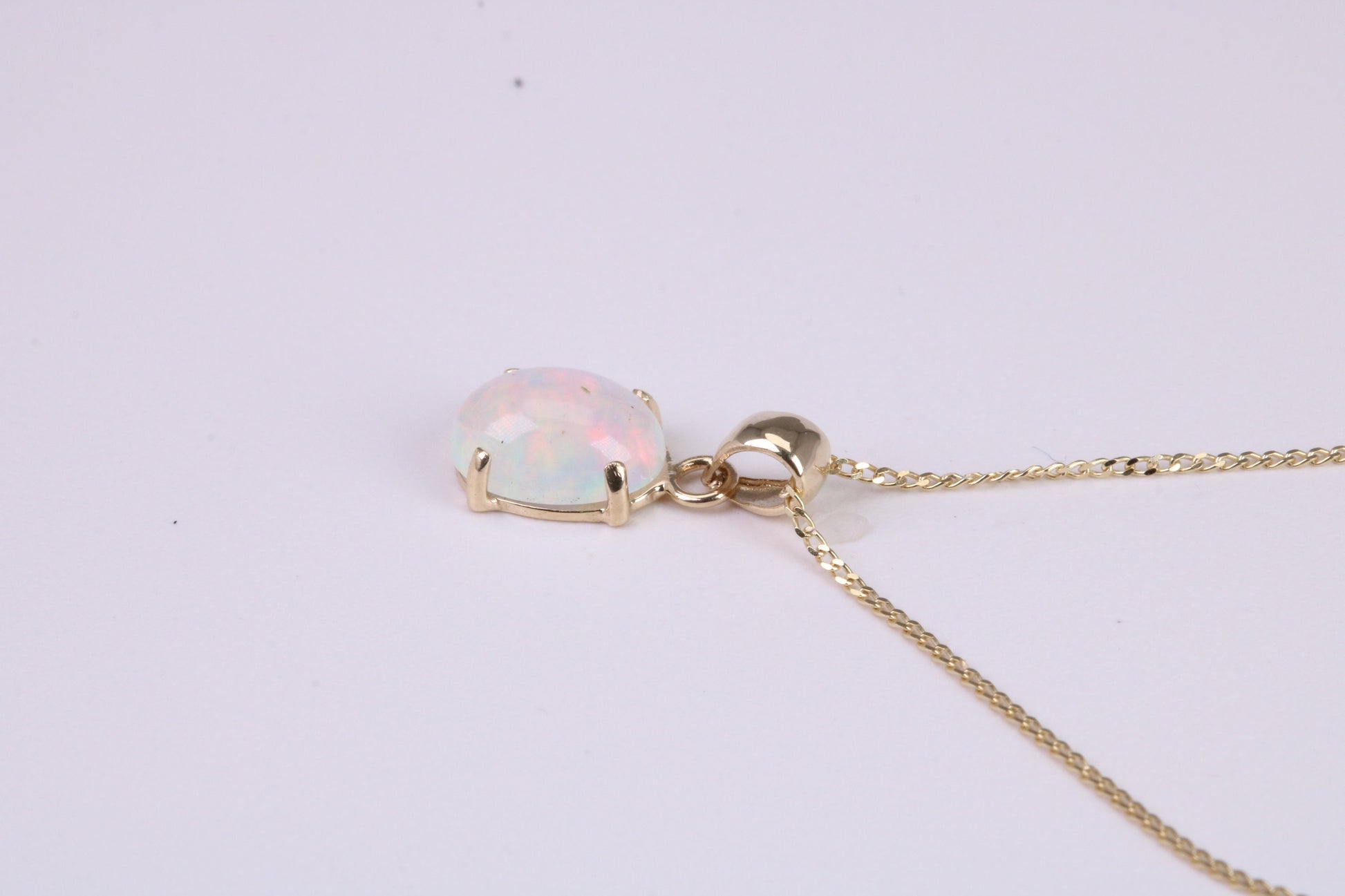 Natural Oval cut Opal set Necklace, Made from Solid Yellow Gold, With 18 Inch Long Chain