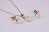 Natural Oval cut Opal set Stud Earrings with Necklace, Made from Solid Yellow Gold, With 18 Inch Long Chain