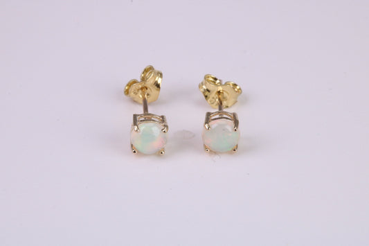 Natural Round cut Opal set Stud Earrings Made from Solid Yellow Gold