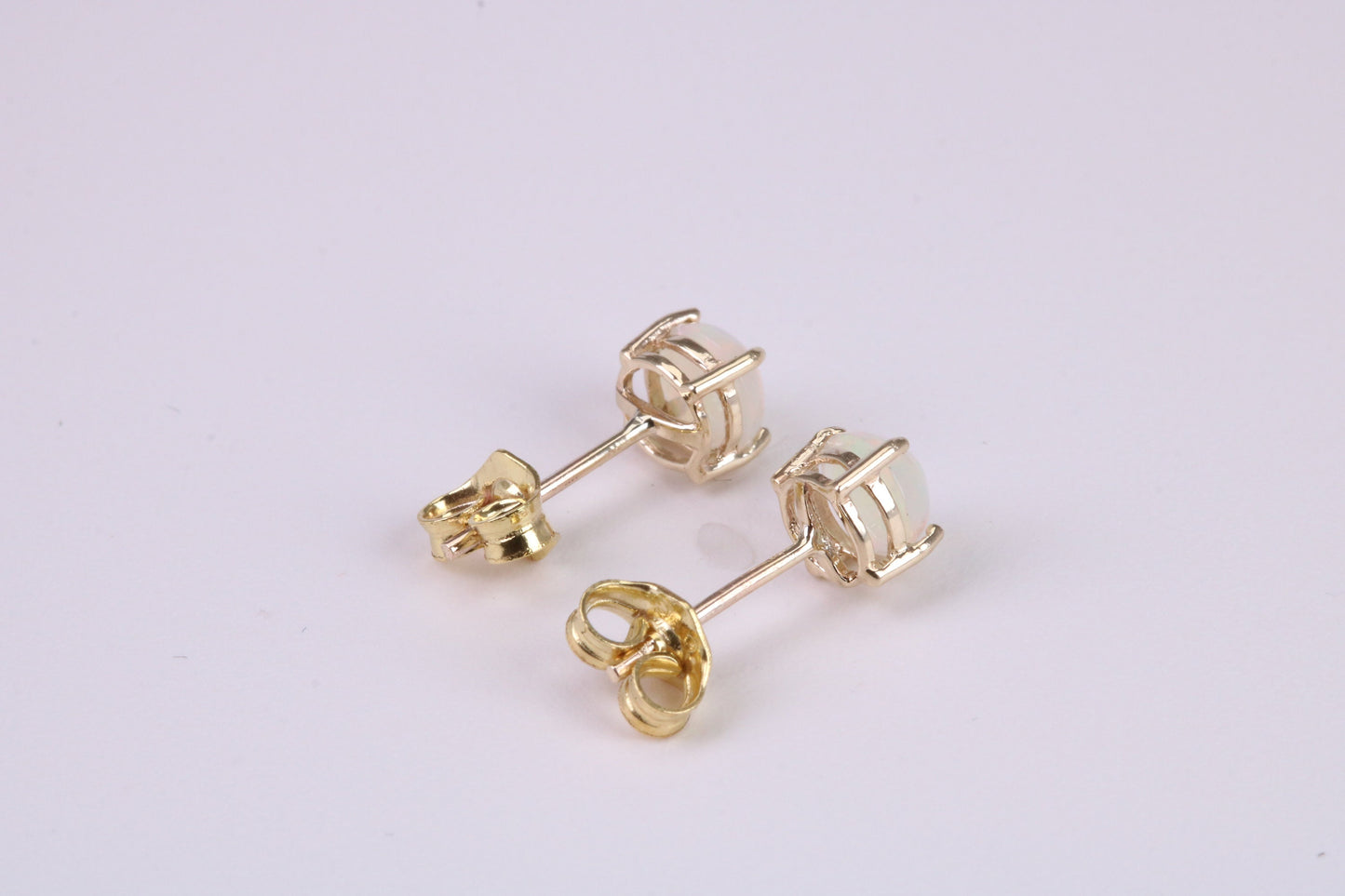 Natural Round cut Opal set Stud Earrings Made from Solid Yellow Gold