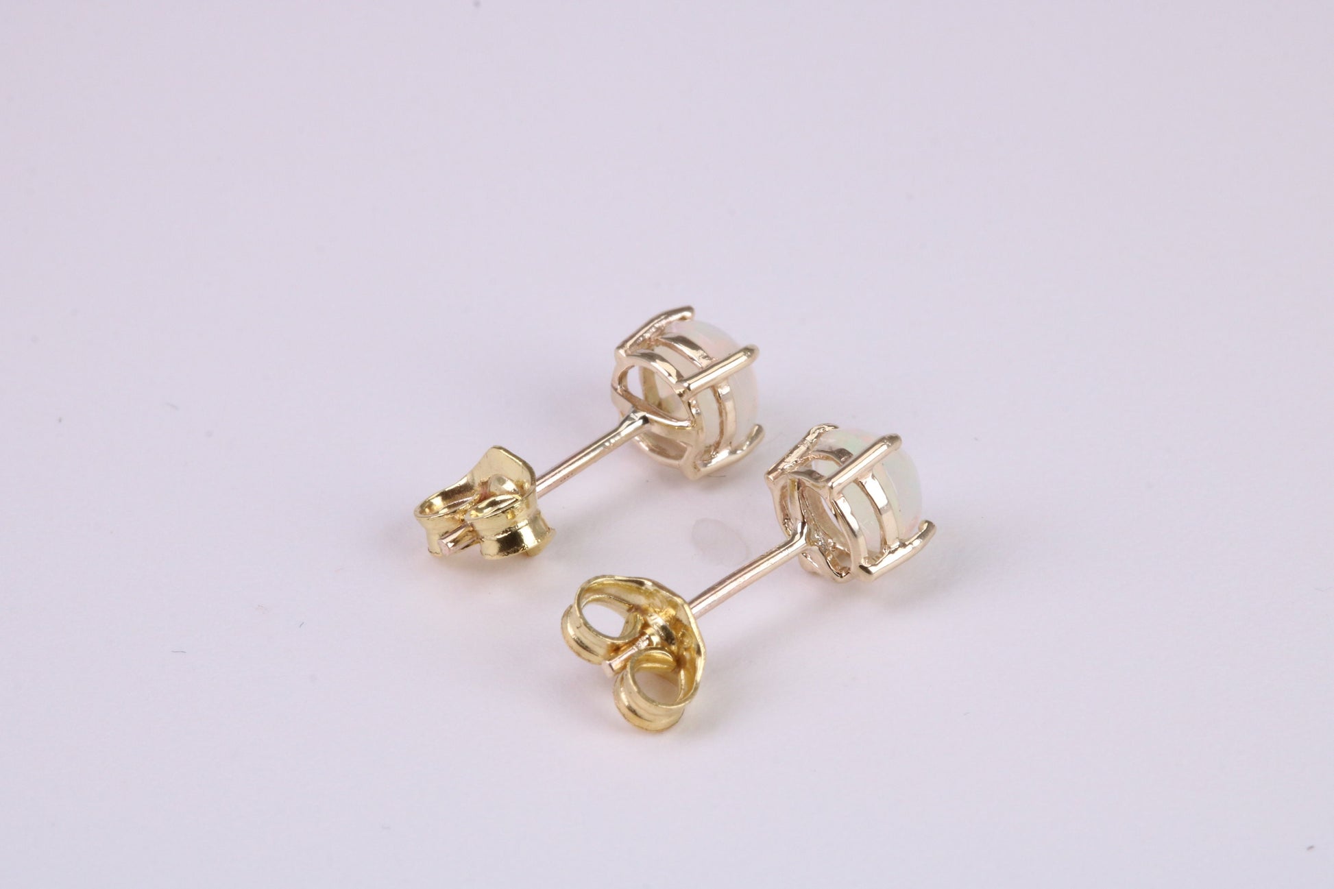 Natural Round cut Opal set Stud Earrings Made from Solid Yellow Gold