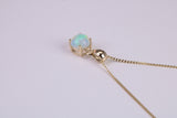 Natural Round cut Opal set Necklace, Made from Solid Yellow Gold, With 16 Inch Long Chain