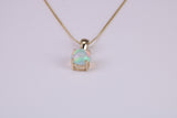 Natural Round cut Opal set Stud Earrings with Necklace, Made from Solid Yellow Gold, With 18 Inch Long Chain