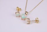 Natural Round cut Opal set Stud Earrings with Necklace, Made from Solid Yellow Gold, With 18 Inch Long Chain