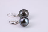 Natural Tahitian 12 mm Round Pearl Dropper Earrings set in Solid Silver