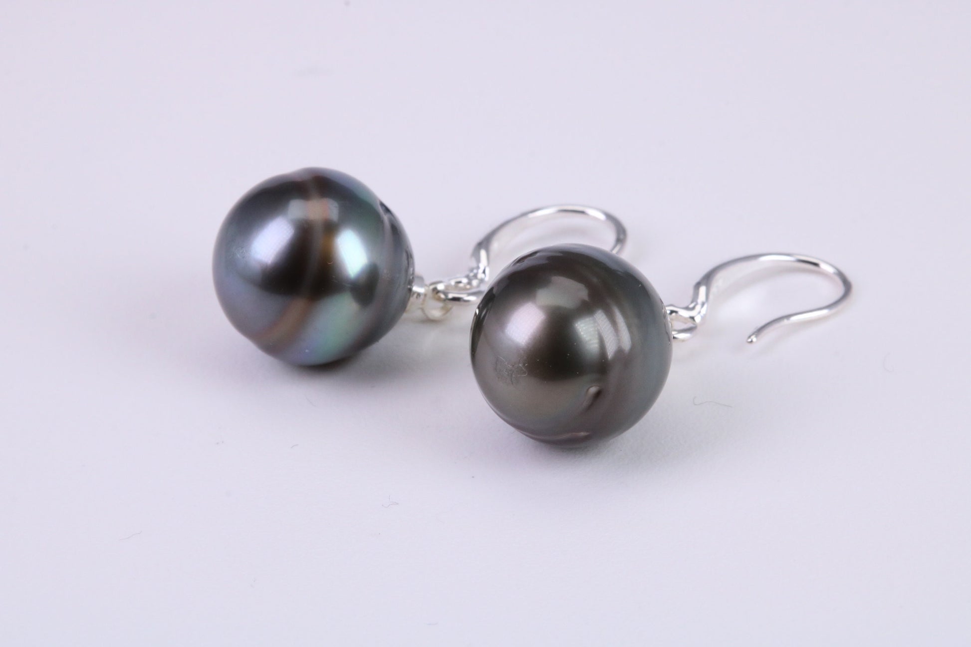 Natural Tahitian 12 mm Round Pearl Dropper Earrings set in Solid Silver