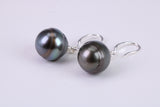 Natural Tahitian 12 mm Round Pearl Dropper Earrings set in Solid Silver