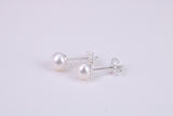 Natural 6 mm Round Pearl Stud Earrings set in Solid Silver