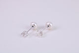 Natural 6 mm Round Pearl Stud Earrings set in Solid Silver