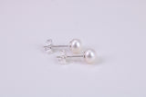 Natural 6 mm Round Pearl Stud Earrings set in Solid Silver