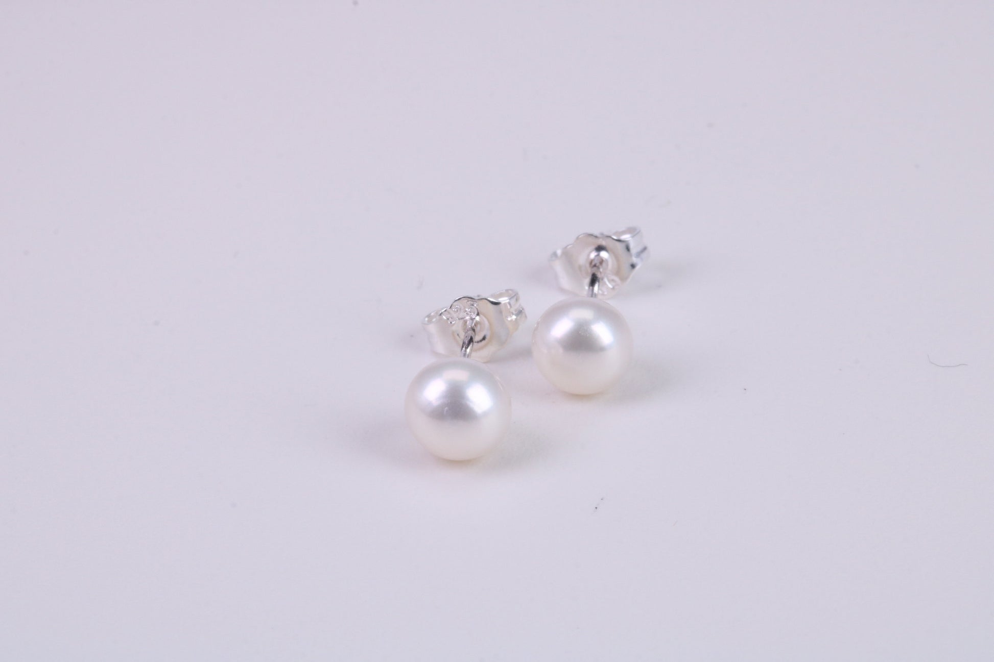 Natural 6 mm Round Pearl Stud Earrings set in Solid Silver