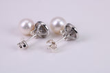 Natural 8 mm Round Pearl and Cubic Zirconia set Stud Earrings set in Solid Silver