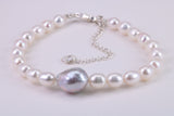 Natural Oval Shaped Pearl Bracelet, made from Sterling Silver with length Adjustable Chain