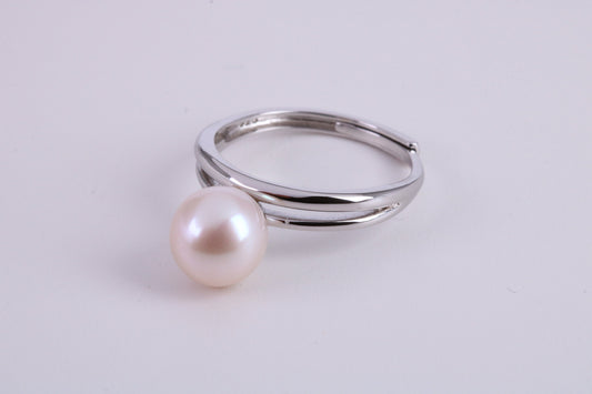 Natural 9 mm Round Pearl set Ring set in Solid Silver