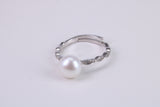 Natural 8 mm Round Pearl and Cubic Zirconia set Ring set in Solid Silver