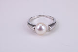 Natural 9 mm Round Pearl set Open Ended Ring set in Solid Silver