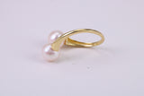 Natural 8 mm Round Double Pearl set Open Ended Ring set in Solid Silver and 18ct Yellow Gold Plated
