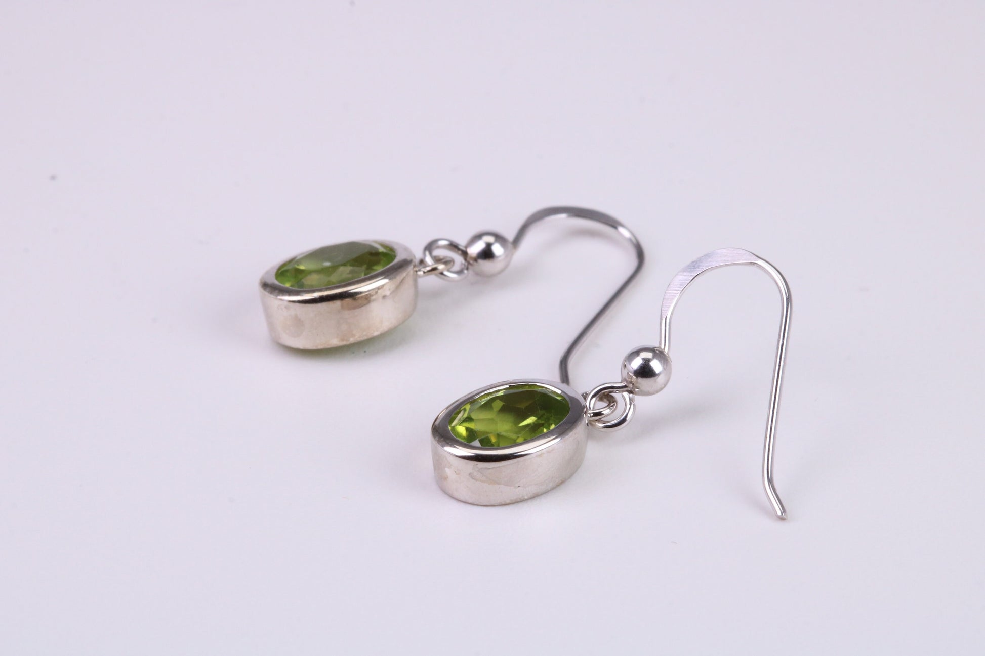 Real Oval cut Peridot set Dropper Earrings, Very Dressy, Made from Solid 925 Grade Sterling Silver