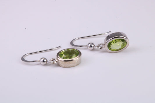 Real Oval cut Peridot set Dropper Earrings, Very Dressy, Made from Solid 925 Grade Sterling Silver