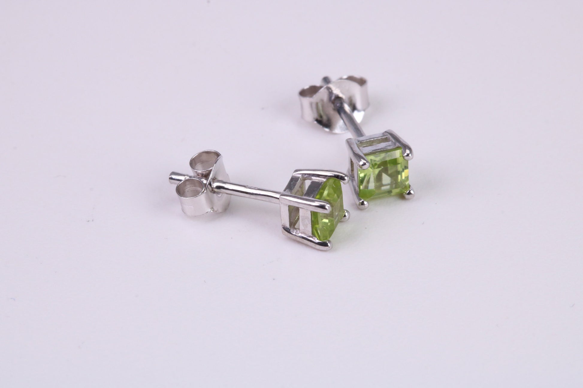 Real Square cut Peridot set Stud Earrings, Very Dressy, Made from Solid 925 Grade Sterling Silver