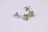 Real Square cut Peridot set Stud Earrings, Very Dressy, Made from Solid 925 Grade Sterling Silver
