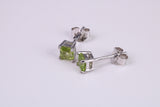 Real Square cut Peridot set Stud Earrings, Very Dressy, Made from Solid 925 Grade Sterling Silver