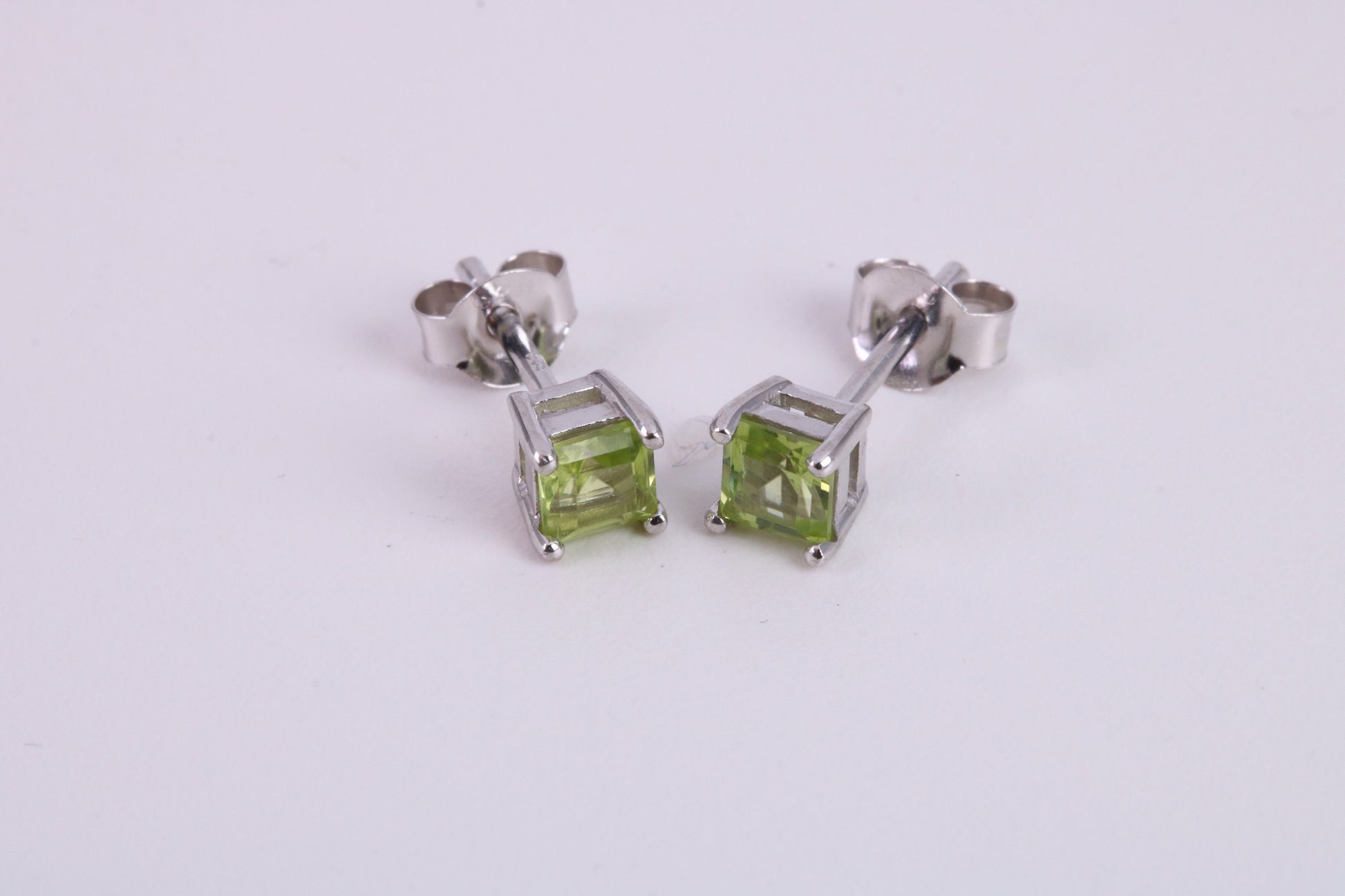 Real Square cut Peridot set Stud Earrings, Very Dressy, Made from Solid 925 Grade Sterling Silver