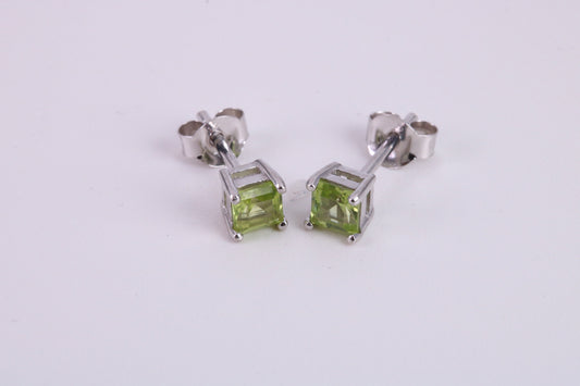 Real Square cut Peridot set Stud Earrings, Very Dressy, Made from Solid 925 Grade Sterling Silver