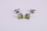 Real Square cut Peridot set Stud Earrings, Very Dressy, Made from Solid 925 Grade Sterling Silver