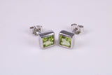 Real 6 mm Square cut Peridot set Stud Earrings, Very Dressy, Made from Solid 925 Grade Sterling Silver