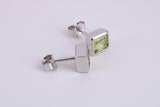 Real 6 mm Square cut Peridot set Stud Earrings, Very Dressy, Made from Solid 925 Grade Sterling Silver