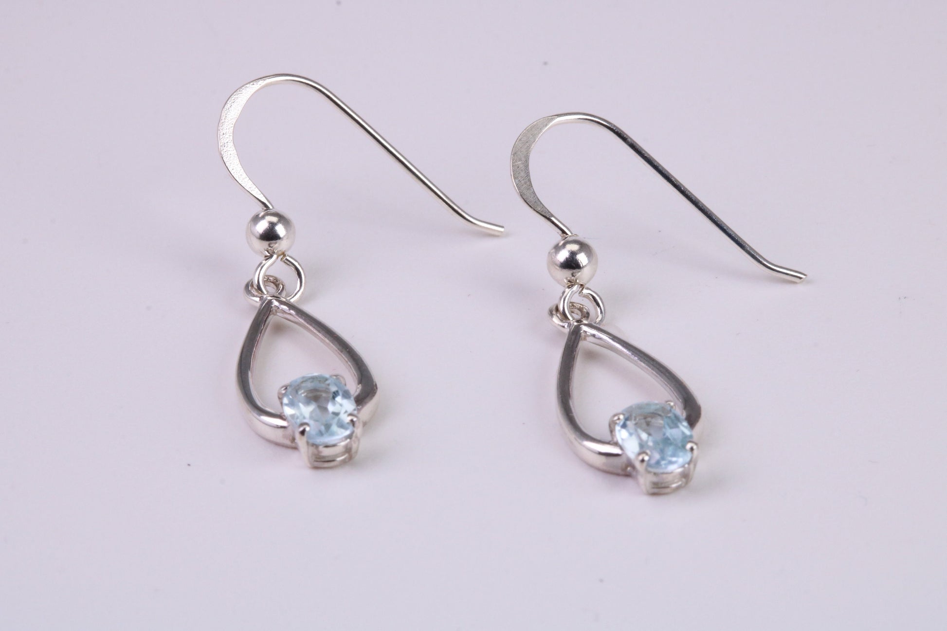Real Oval cut Blue Topaz set Dropper Earrings, Very Dressy, Made from Solid 925 Grade Sterling Silver