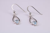 Real Oval cut Blue Topaz set Dropper Earrings, Very Dressy, Made from Solid 925 Grade Sterling Silver
