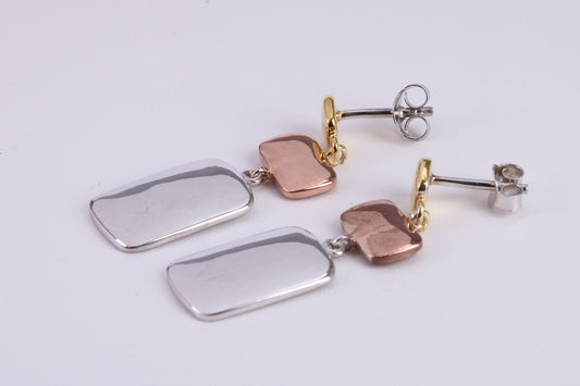 Three Colour Dropper Earrings, Very Dressy, Made from Solid 925 Grade Sterling Silver