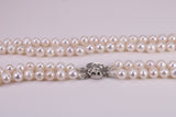 Two Strand Natural 8 mm Round Pearl Necklace set in Silver, Two Strands Measures 18 and 20 inches Long