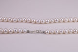 16 Inches Long Single Strand Natural 8 mm Round Pearl Necklace set in Silver