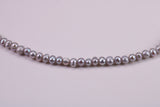 16 Inches Long Single Strand Natural 5 mm Round Grey Pearl Necklace set in Silver