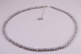 16 Inches Long Single Strand Natural 5 mm Round Grey Pearl Necklace set in Silver