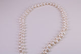 Natural 5 mm Rice Pearl Necklace set in Silver, Double Stranded and Measures 16 inches Long