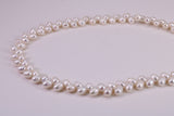 Natural 5 mm Rice Pearl Necklace set in Silver, Double Stranded and Measures 16 inches Long