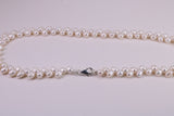 Natural 5 mm Rice Pearl Necklace set in Silver, Double Stranded and Measures 16 inches Long