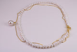 Single Strand Natural 8 mm Round Pearl Necklace with Single Pearl Pendant Chain set in Silver and 18ct Yellow Gold Plated