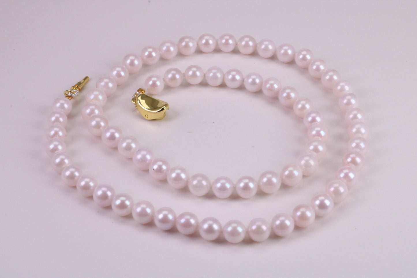 Beautiful South Sea Akoya Pearl Necklace, set with Silver Yellow Gold Plated Clasp, 6-6.50 mm Akoya Pearl, 16 inch Long Strands