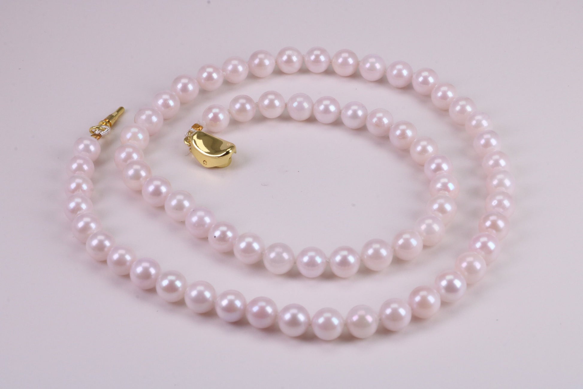 Beautiful South Sea Akoya Pearl Necklace, set with Silver Yellow Gold Plated Clasp, 6-6.50 mm Akoya Pearl, 16 inch Long Strands