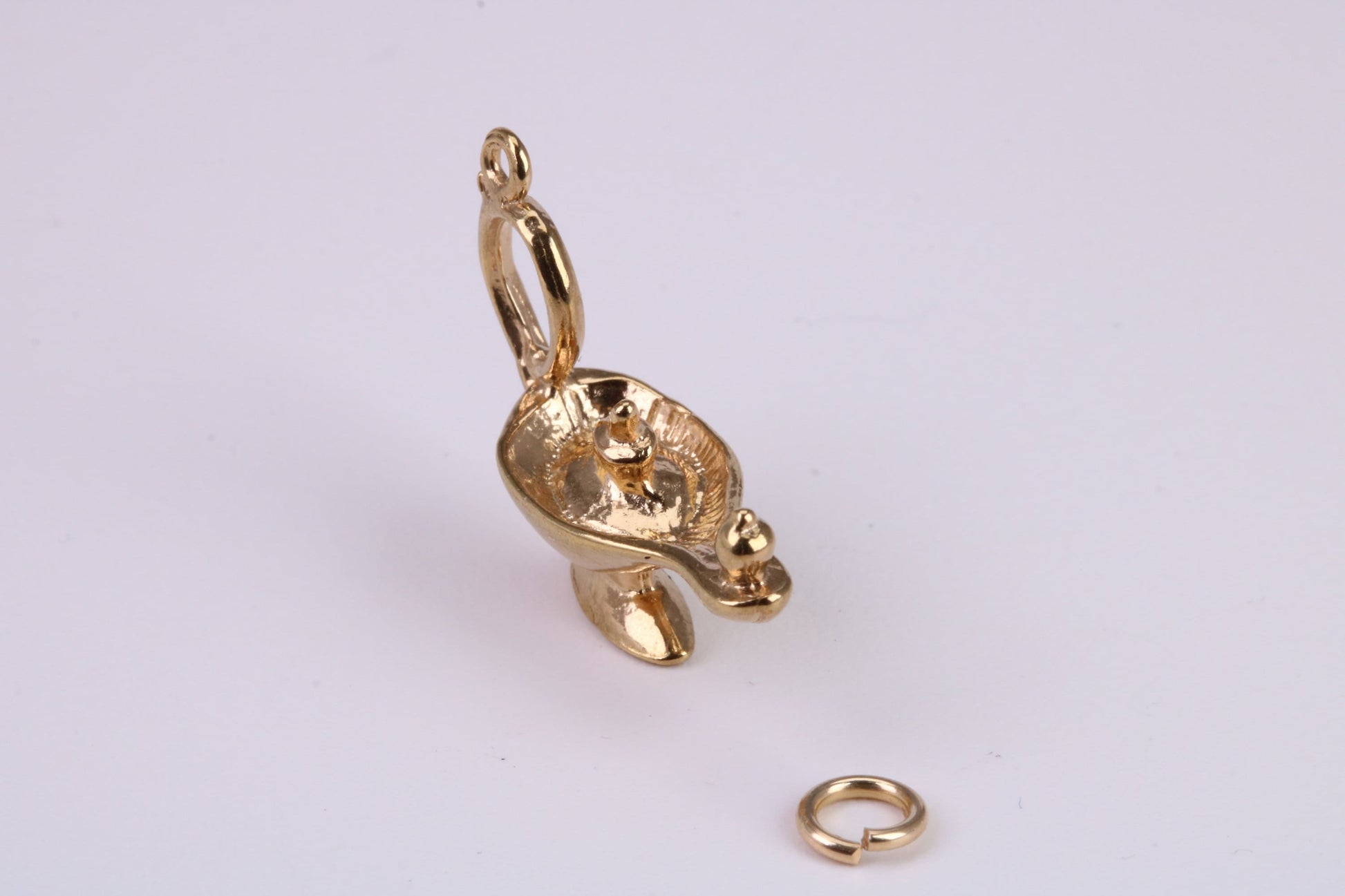 Magic Genie Lamp Charm, Traditional Charm, Made From Solid Yellow Gold with British Hallmark, Complete with Attachment Link